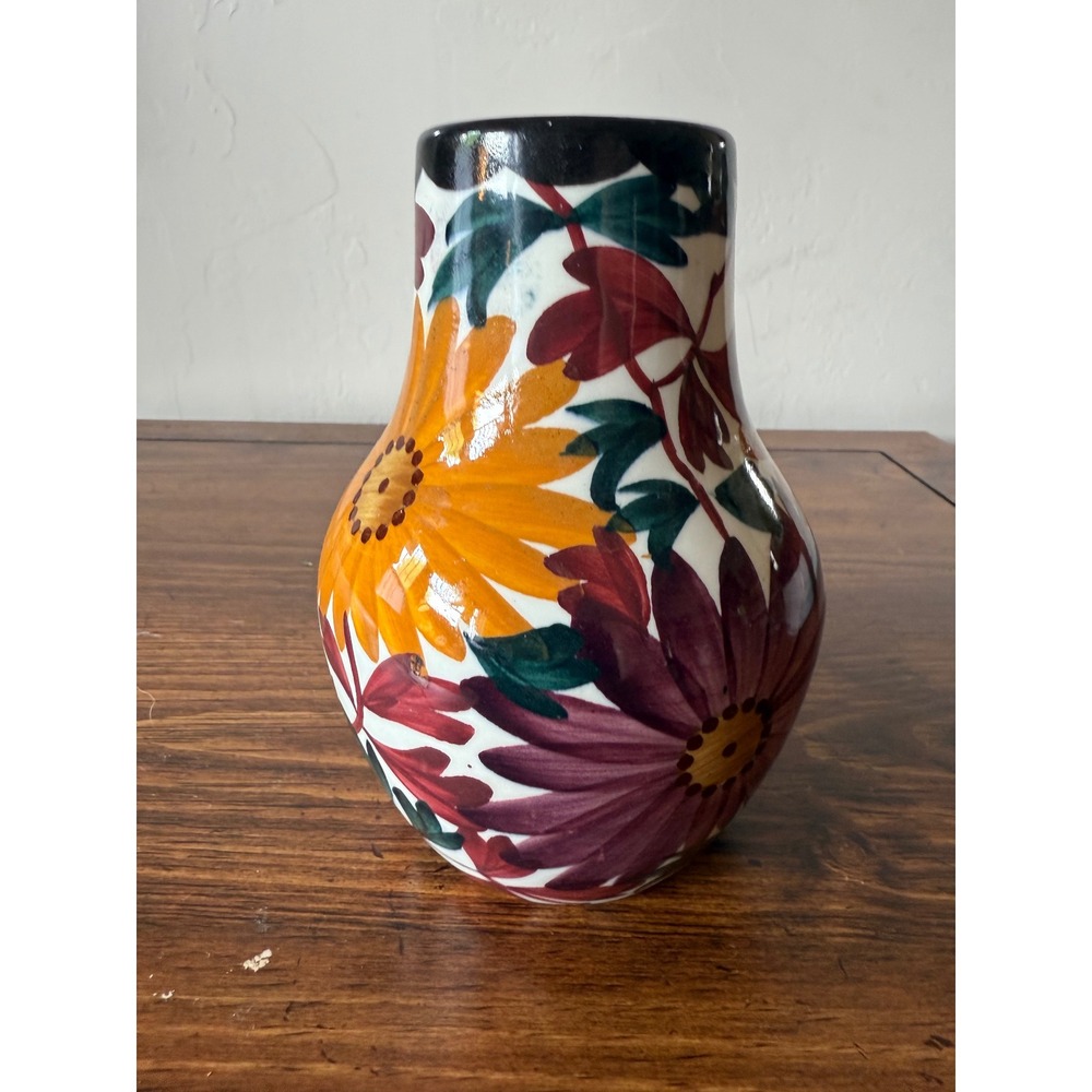 SMF Schramberg Majolica Floral Vase 2148 Vintage German Art Pottery Sunflower